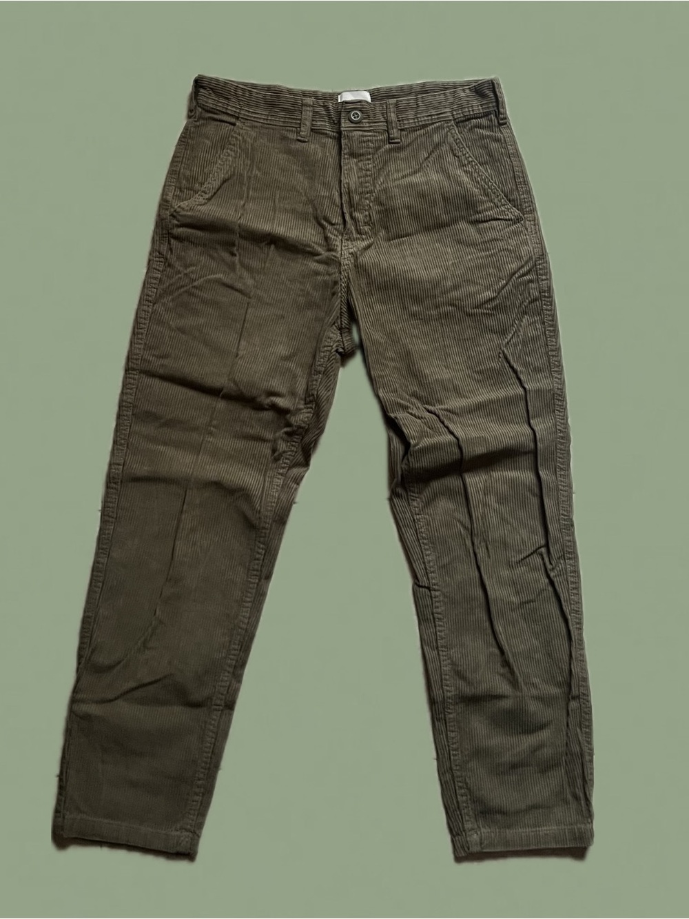 H&M Men's Olive Corduroy Straight-Leg Pants